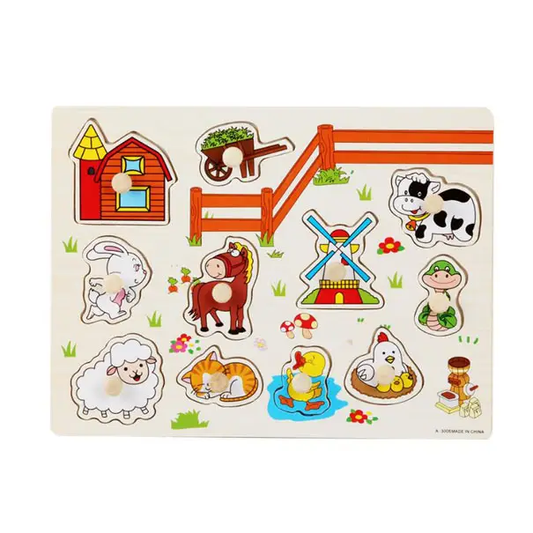 Wooden Farm Animals Puzzle - Farm Animal Peg Board - Farm Animals Puzzle