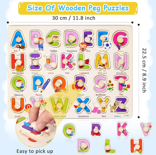 Alphabet Peg Board Puzzle - Wooden Alphabet Puzzle - Educational Alphabet Puzzle - Wooden Puzzle