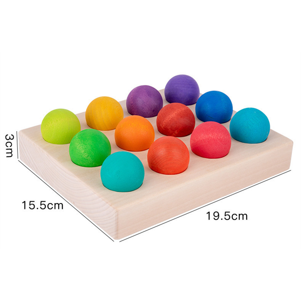 Wooden Rainbow Balls and Color Sorting Tray