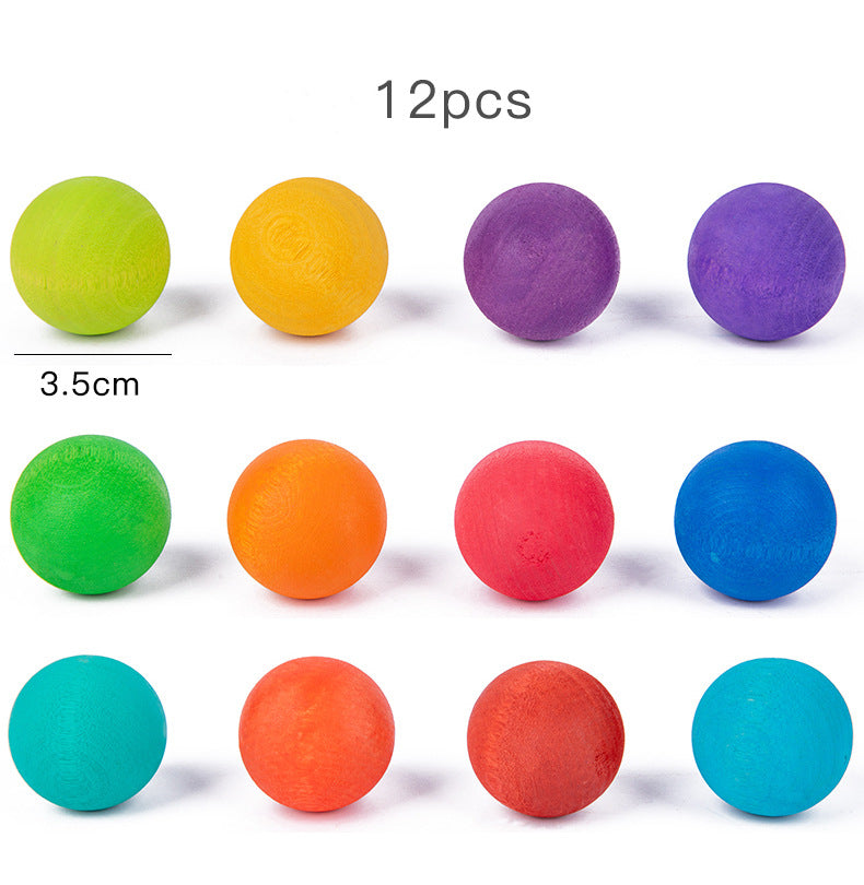 Wooden Rainbow Balls and Color Sorting Tray