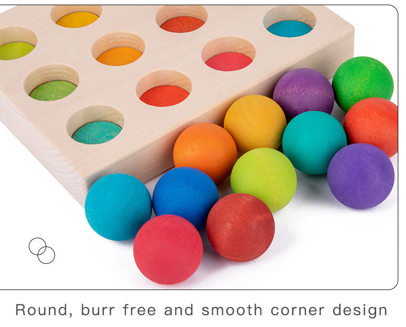 Wooden Rainbow Balls and Color Sorting Tray