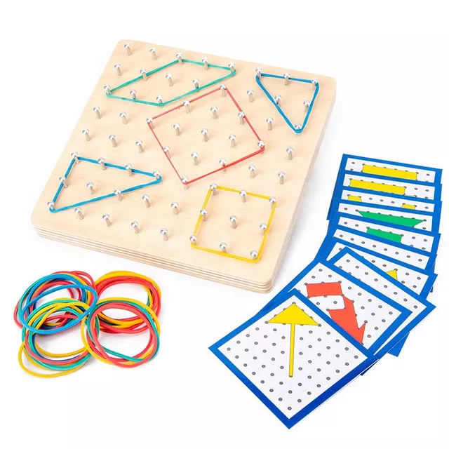 Wooden Geo Board – Educational Geometry and Shape Building Toy for Kids