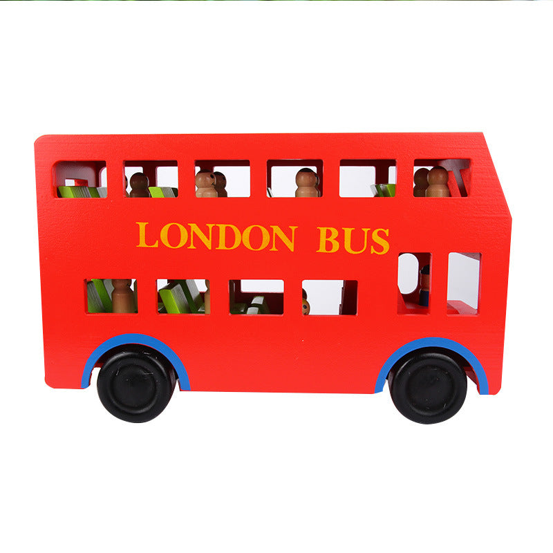 wooden london bus with passengers